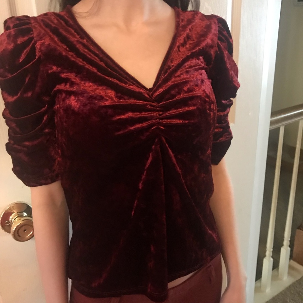 Faux Velvet Ruched Top